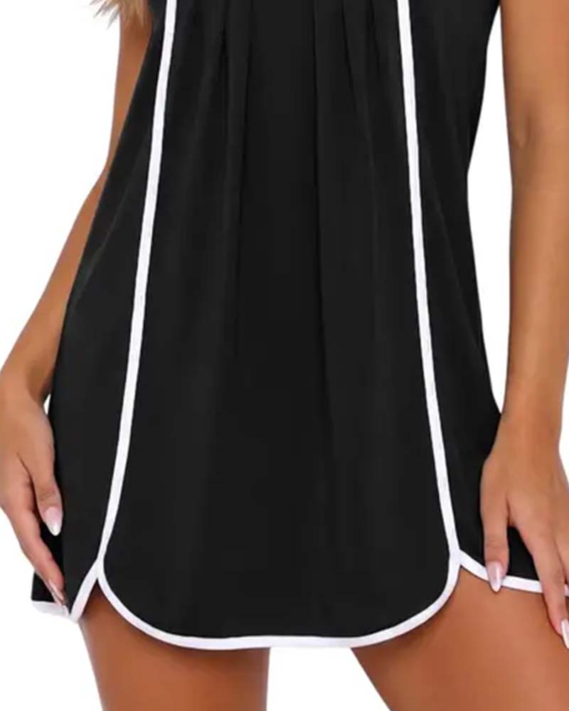Kleid weiß eingefasst Colorblock ärmellos