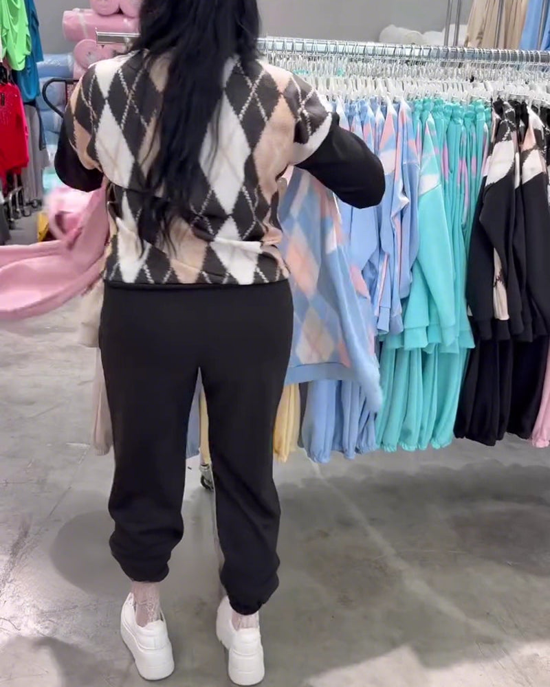 Zweiteiler mit Rautenmuster Oberteil und Hose