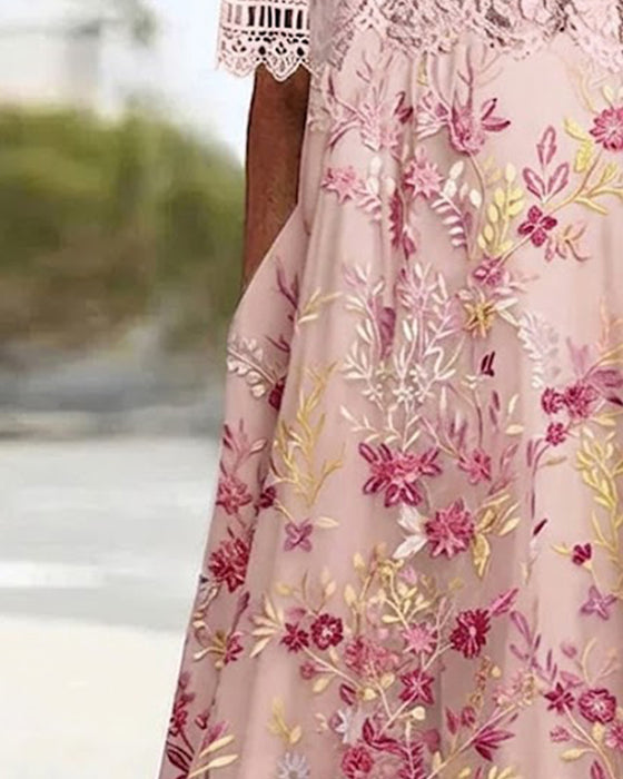 Kleid Spitze Blumenmuster Patchwork A-Linie