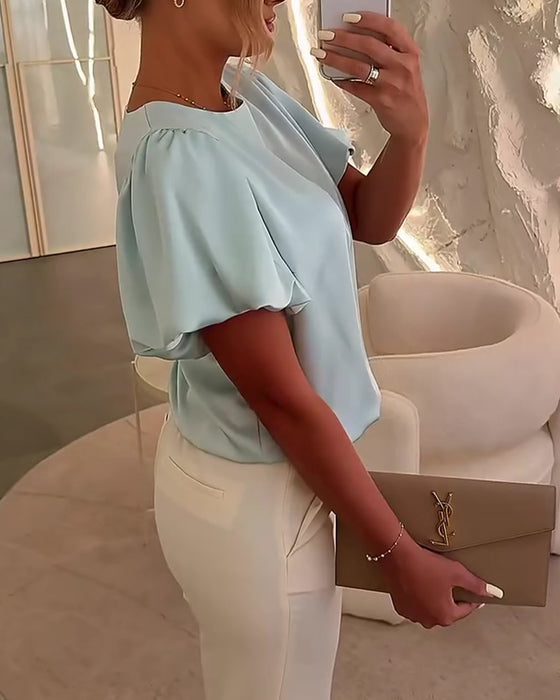 Blusen Satin Kurzarm Drapierung