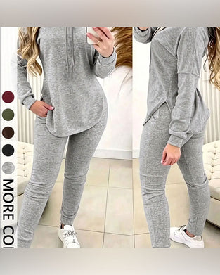 Zweiteiler Set Mit Kapuze Gebogener Saum Casual