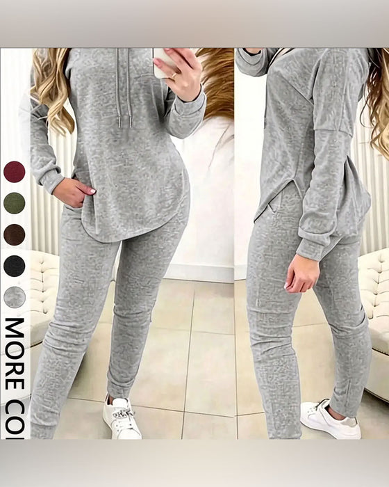 Zweiteiler Set Mit Kapuze Gebogener Saum Casual