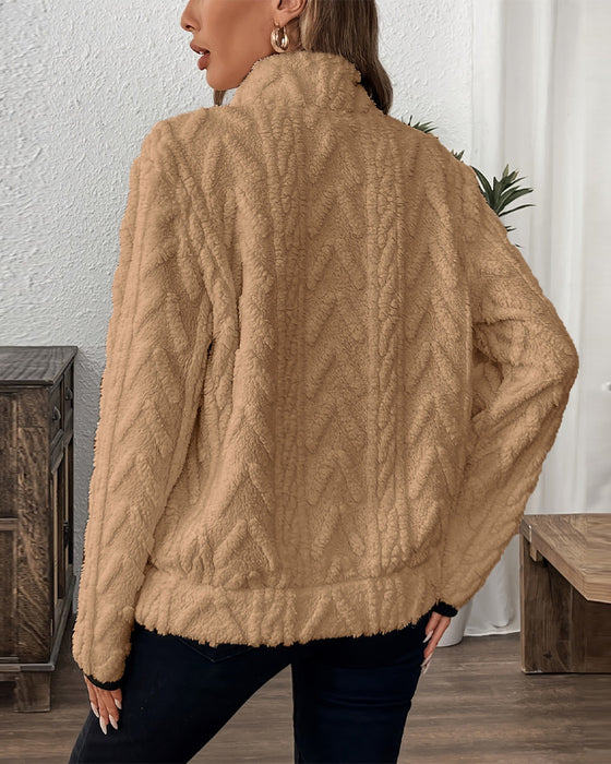 Sweatshirt mit Revers Frontreißer Flauschig