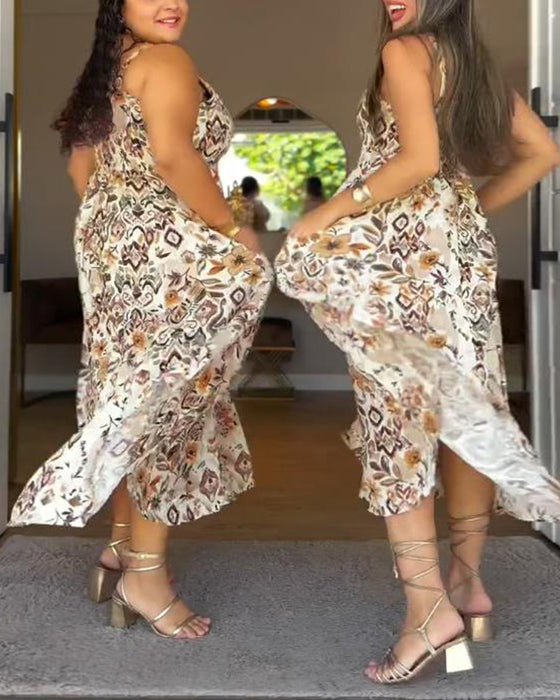 Kleider Sling Resort Print Maxi