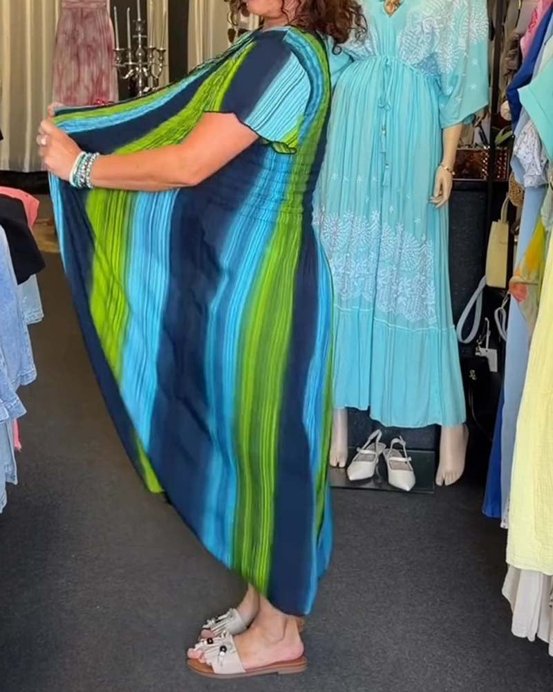 Kleid Vertikaler Streifen V-Ausschnitt Bunt