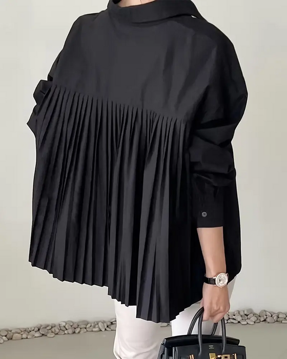 Bluse stylisch Uni-Farbe plissiert