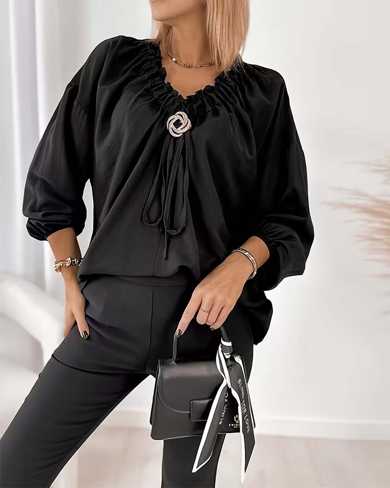 Bluse V-Ausschnitt Einfarbig