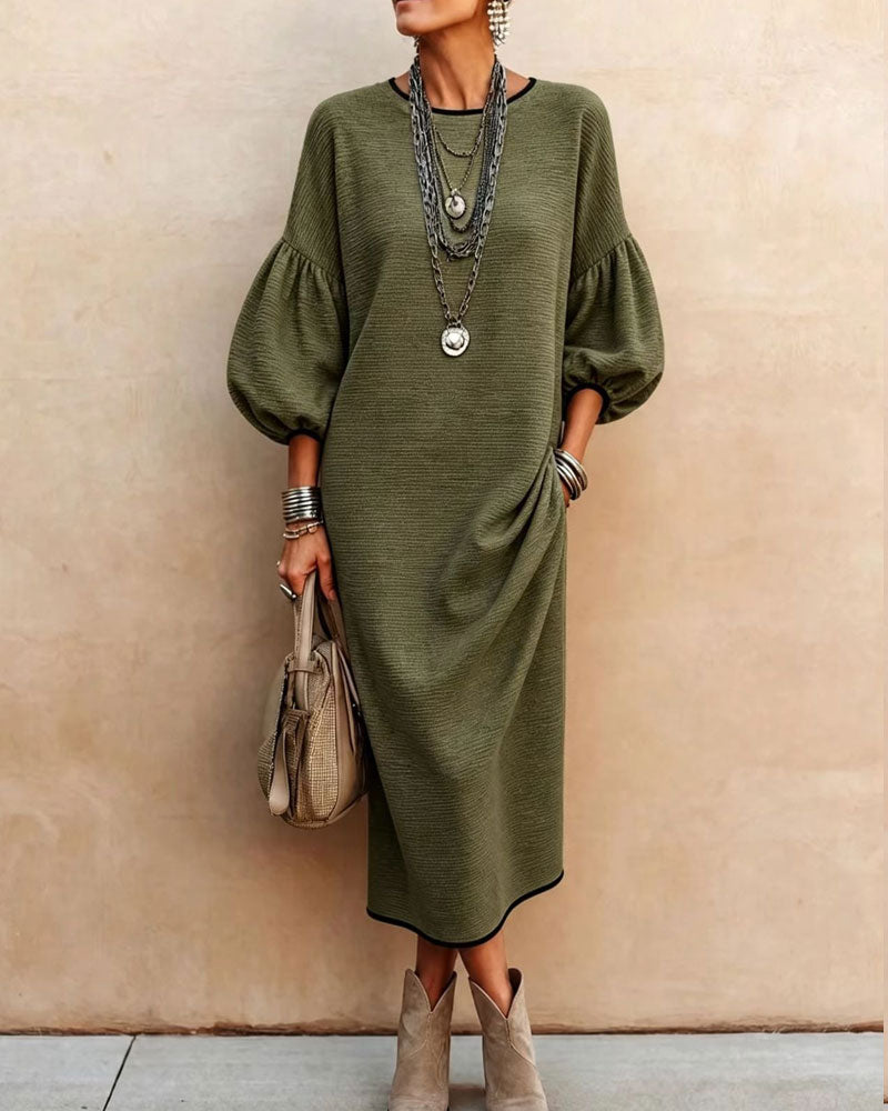 Kleid Farbblock Puff Ärmel
