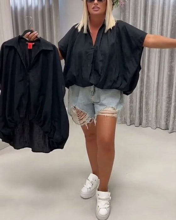 Bluse Revers Loose Fit Fledermausärmel