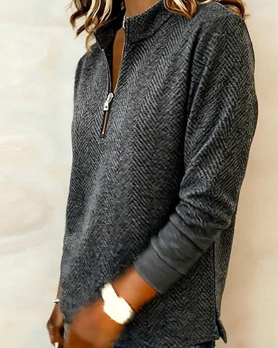 Sweatshirt Stehkragen Reißverschluss Leger