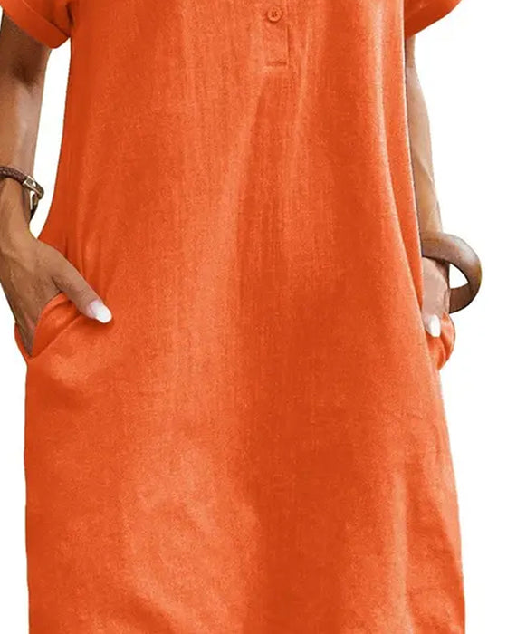 Kleid Revers Knopf Schlitz Kurzarm Lässig