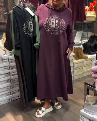Kleid mit Kapuze bedrucktes Sweatshirt