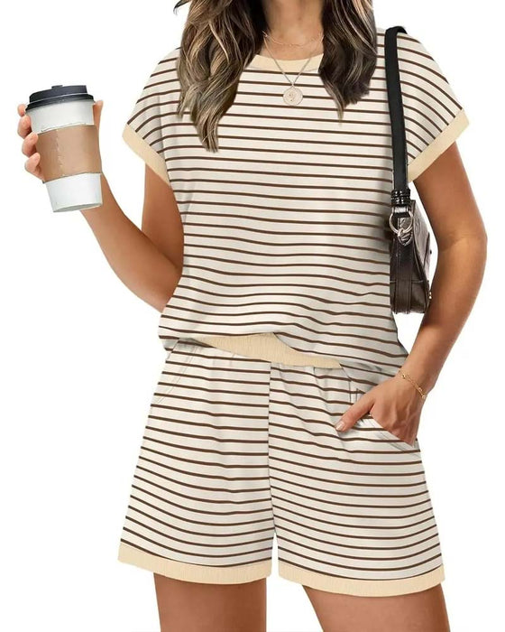 Set Rundhals Gestreift Elastische Taille Binden