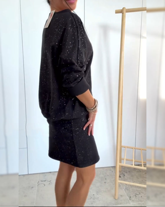 Kleid Runder Halsausschnitt Fein Glitzer Modisch