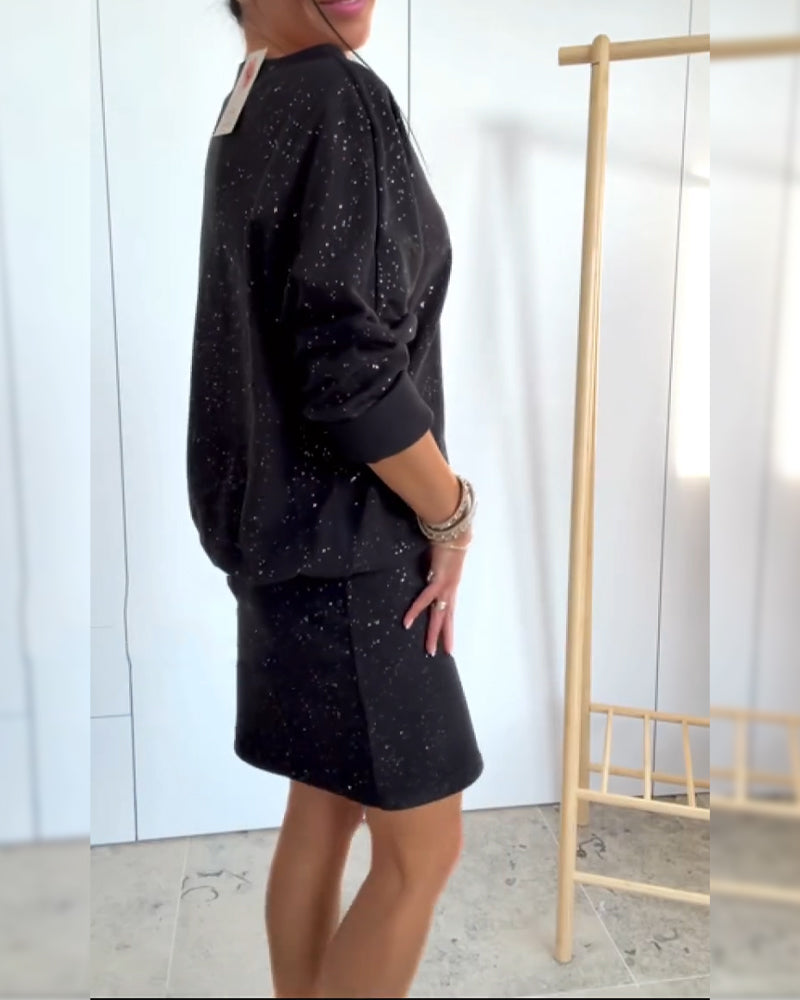 Kleid Runder Halsausschnitt Fein Glitzer Modisch