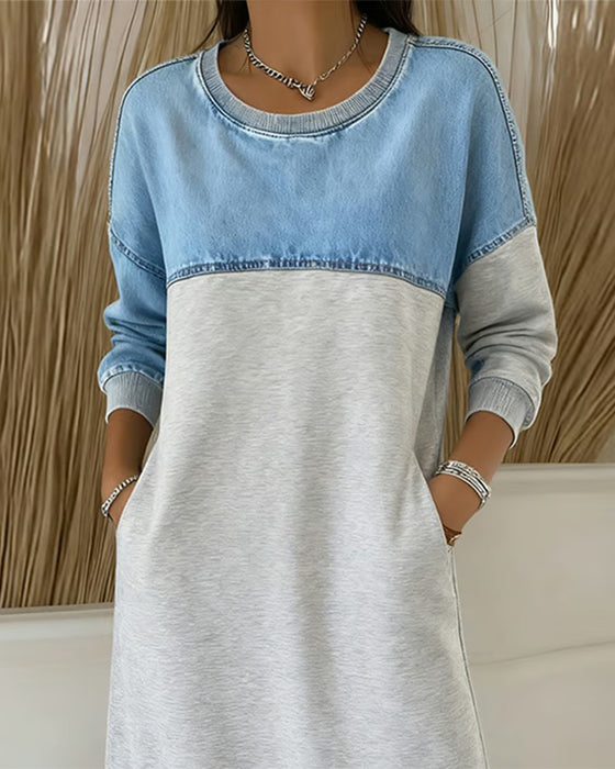 Sweatshirtkleid Mit Rundhals Und Kontrastfarben