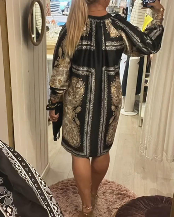 Kleid V-Ausschnitt Locker Gedruckt