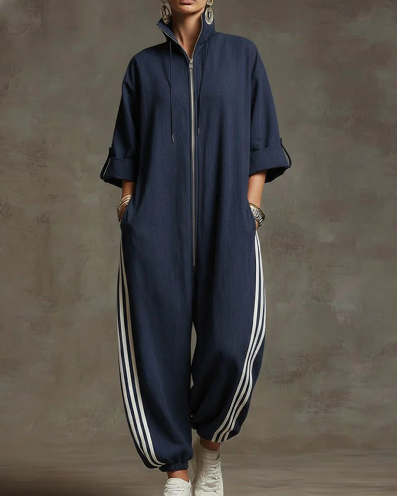 Overall Gestreift Sportlich Reißverschluss