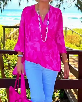 Bluse Mit V-Ausschnitt Leichtdruck