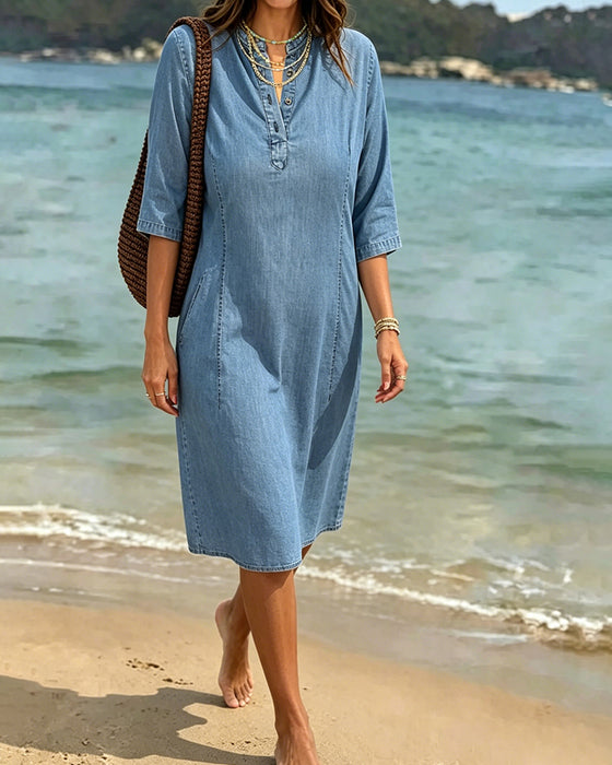Kleid Locker Gerade Denim