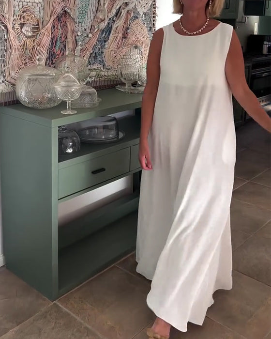 Kleid Ärmellos Locker Drapiert Lang