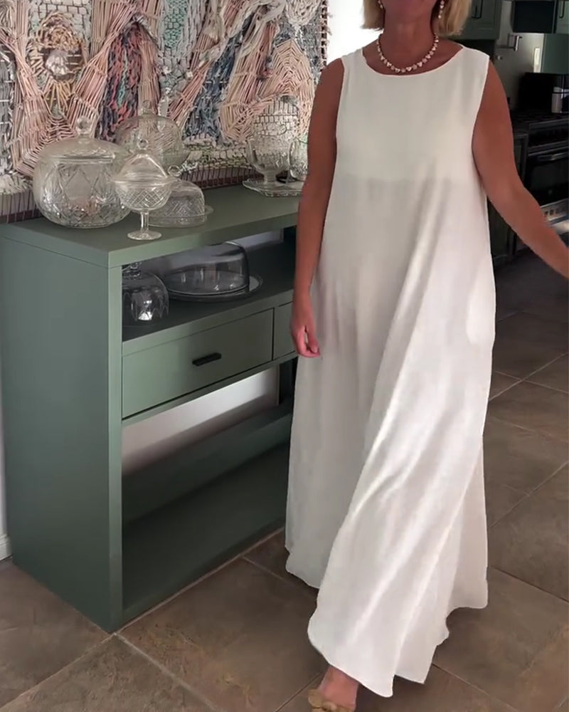 Kleid Ärmellos Locker Drapiert Lang