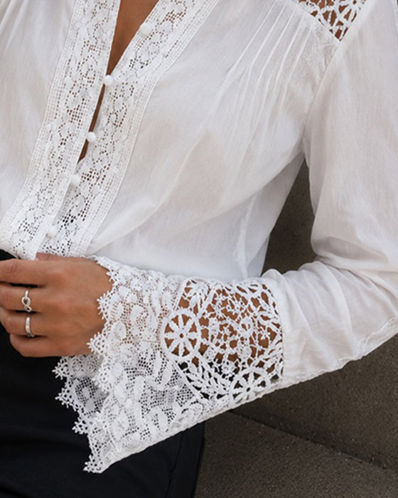 Bluse Revers Langarm Mode