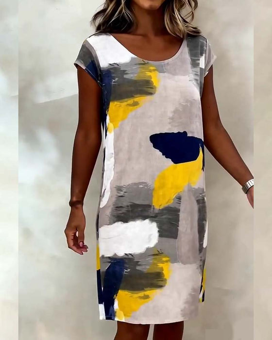 Kleid Runder Halsausschnitt Shibori Gedruckt