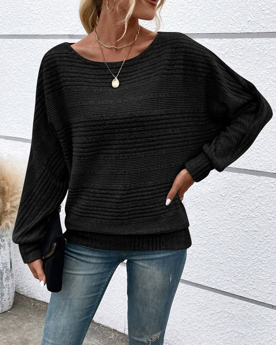 Einfarbiges Langarmshirt mit Rundhals und Streifen