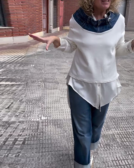 Sweatshirt casual Denim Patchwork
