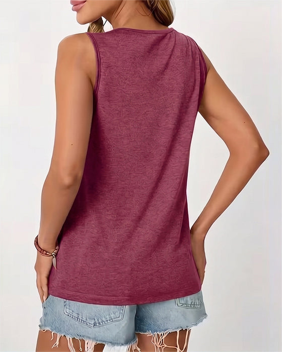 Tanktop Einfarbig U-Ausschnitt Plissiert