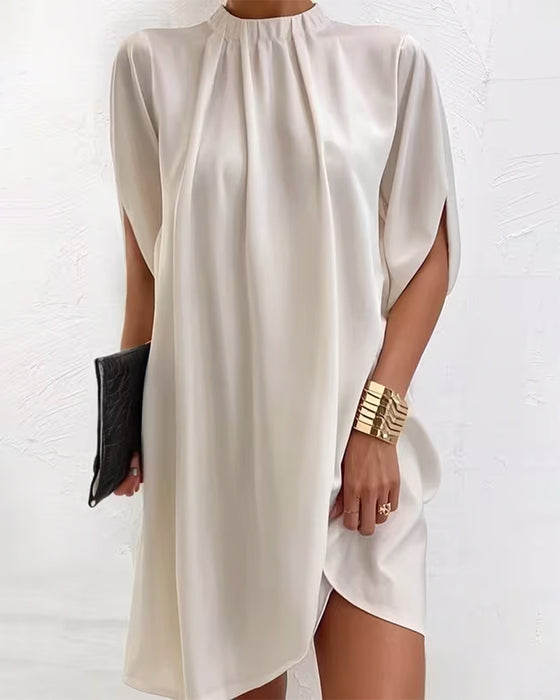 Kleid Lässig Hoher Ausschnitt Gerade Einfarbig