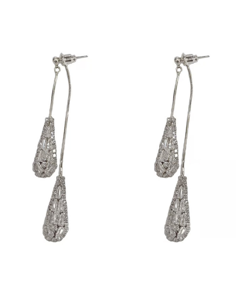 Elegante Mit Zirkon Verzierte Zweiseitige Tropfenförmige Quasten-Ohrringe Für Damen