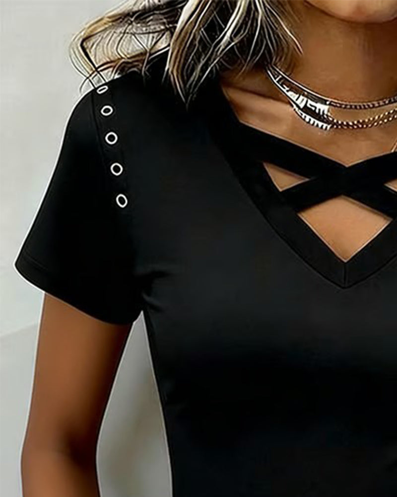 T-Shirt Kreuz Gurt Hohl Aus Slim Fit