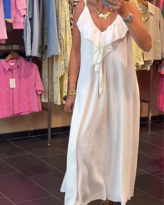 Kleid Träger V-Ausschnitt Rüsche Weiter Rock