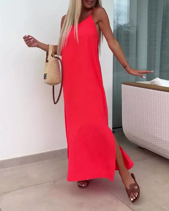 Kleid Ärmellos Strapless Einfarbig Schlitz