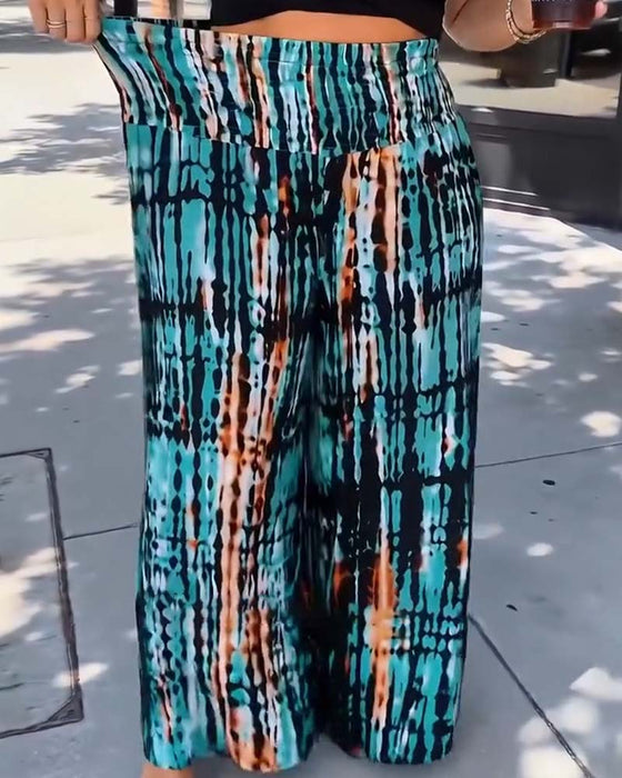 Hose Tie-Dye Druck Hohe Taille Weites Bein Lang