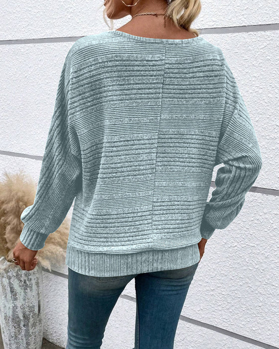Einfarbiges Langarmshirt mit Rundhals und Streifen