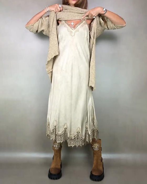 Zweiteiliges Set Mit Gestricktem Kleid Und Spitzen - Camikleid