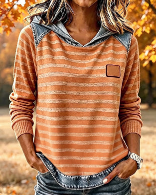 Hoodie Patchwork Streifen Lässig