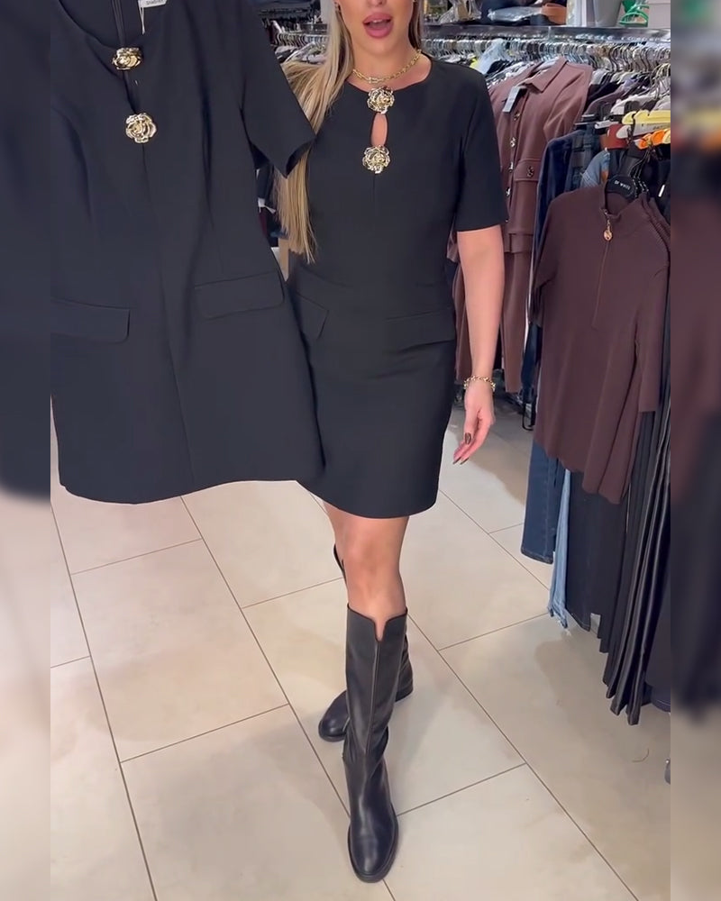 Kleid Metallschließe Figurbetont Kurzarm