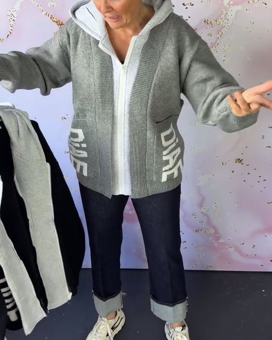 Lässiger Langärmliger Pullover-Mantel mit Buchstaben