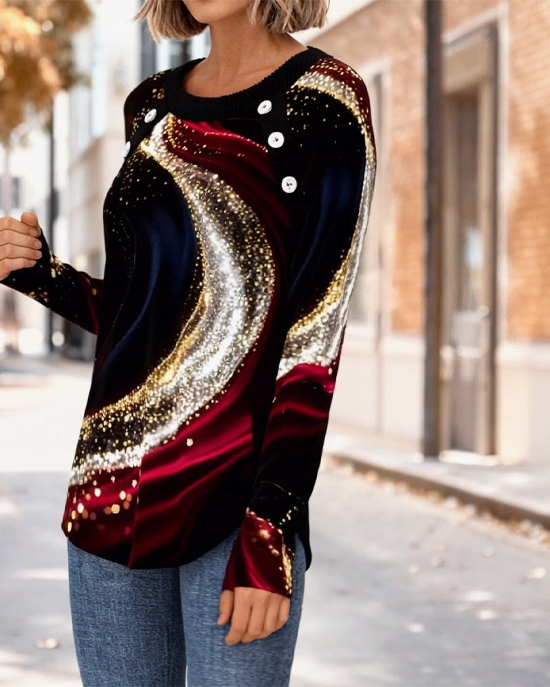 T-Shirt mit Rundhalsausschnitt, langärmelig, bedruckt