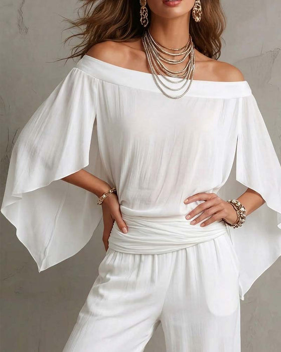 Bluse Off-Shoulder Unregelmäßig Locker