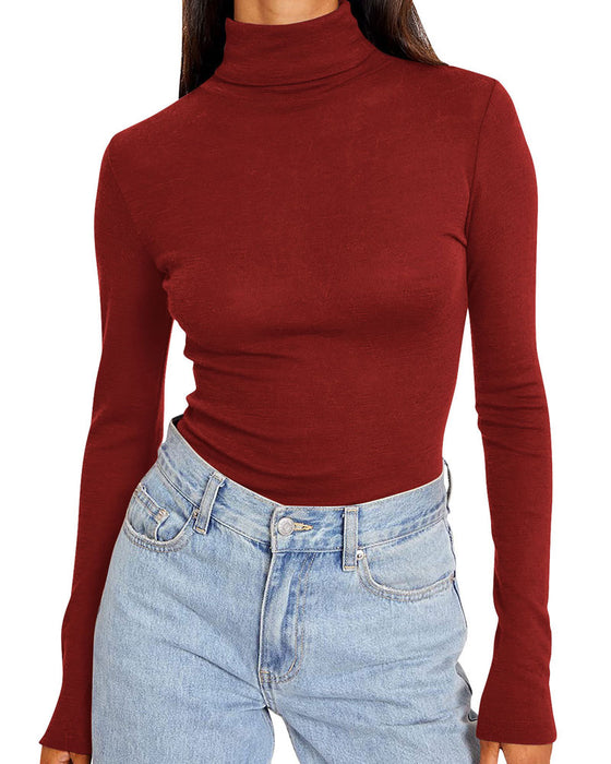 Top Einfarbig Halb Turtleneck Unterzieh