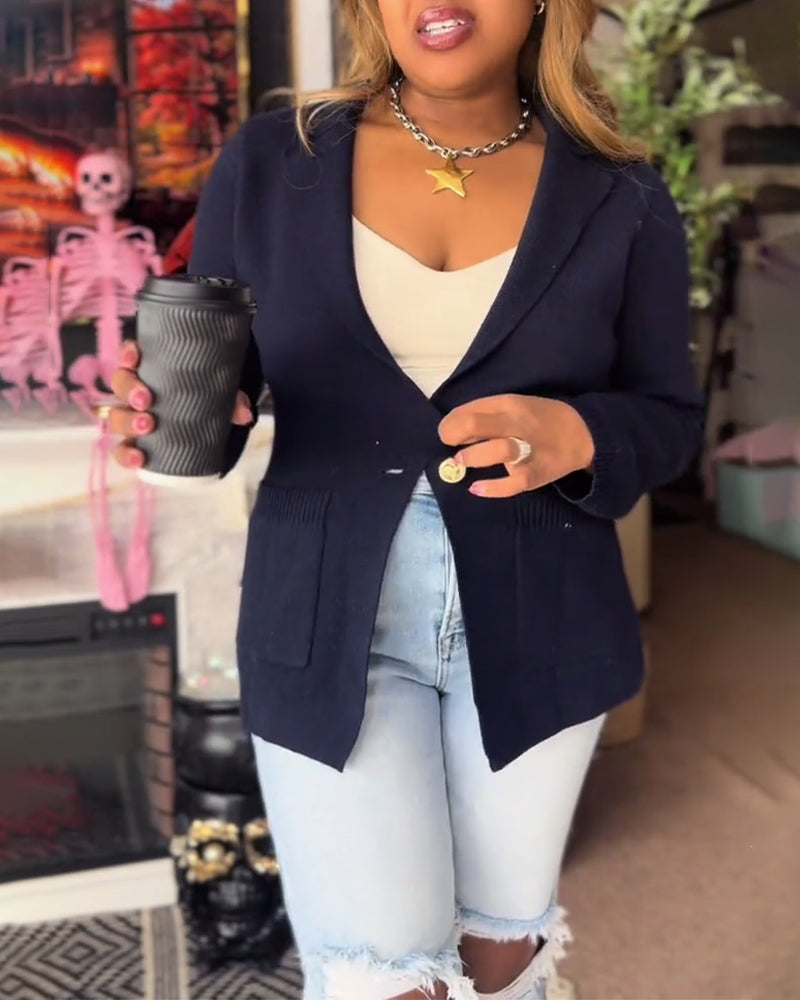 Bequeme Strickjacke in Unifarbe mit Tasche