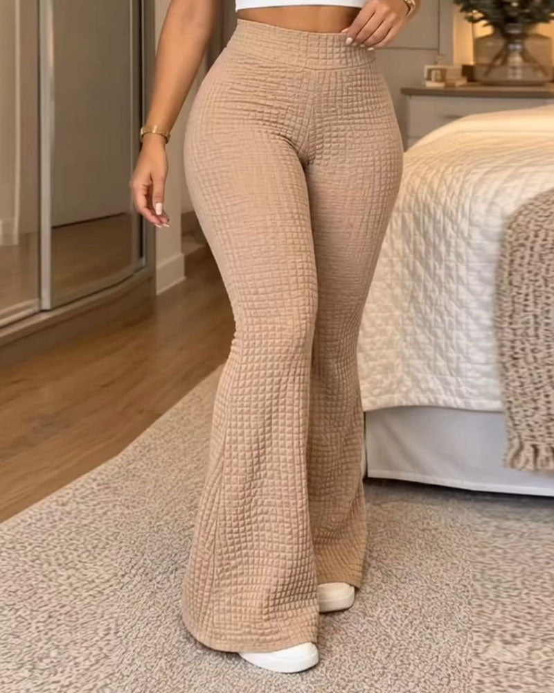 Hose Hohe Taille Einfarbig Ausgestellt