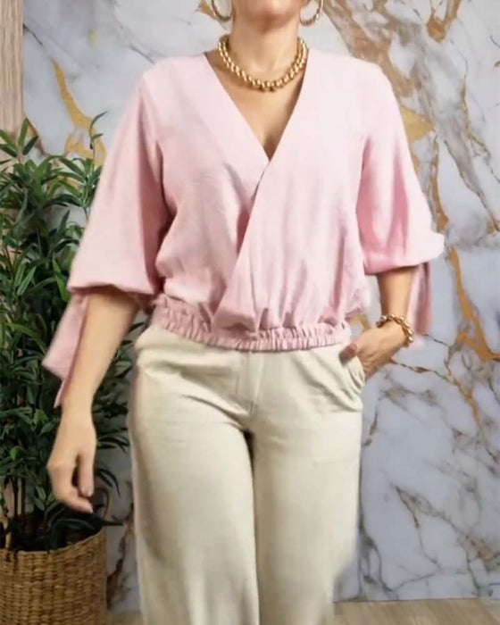 Bluse V-Ausschnitt Gummibund