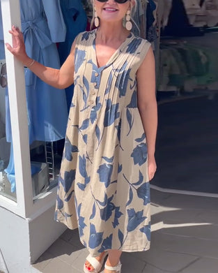 Kleid V-Ausschnitt Ärmellos Bedruckt