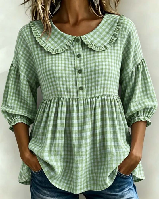 Bluse Peter Pan Kragen Karo Tailliert
